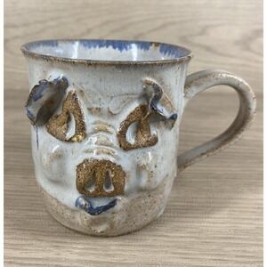 Pig Mug Vintage 80's Art Pottery Signed Swayze Ceramics Hog Face Tail 3-D